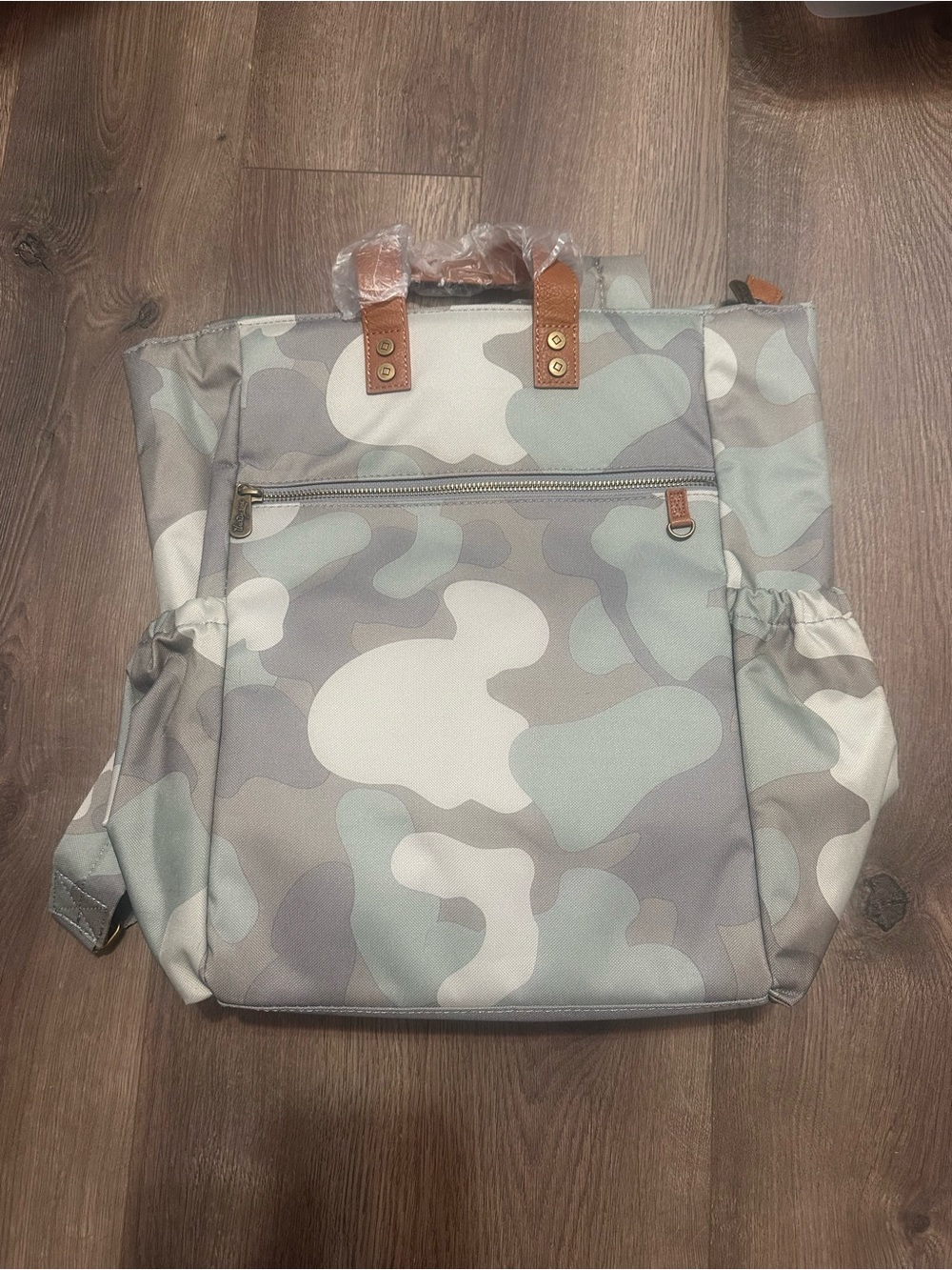 thirty-one Gray and Mint Camo Backpack with Leather Accents